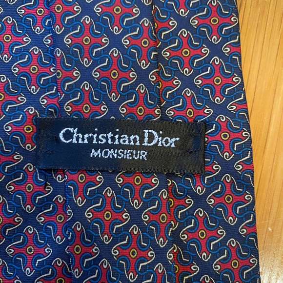 Vintage Christian Dior Monsieur Geometric Tie 100% Silk Blue Gold Magenta EUC! - Picture 3 of 3